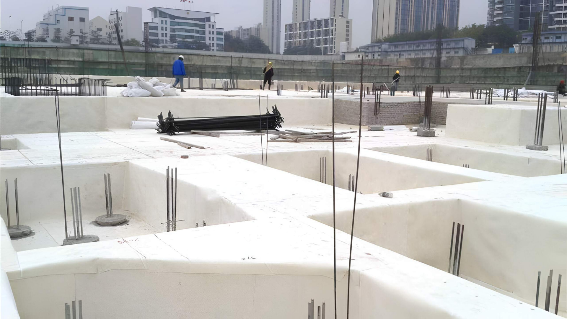 Basement waterproofing works underway below ground